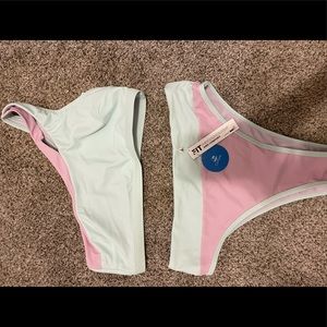 Cupshe one strap bikini. Light blue/pink. Never worn/NWT!